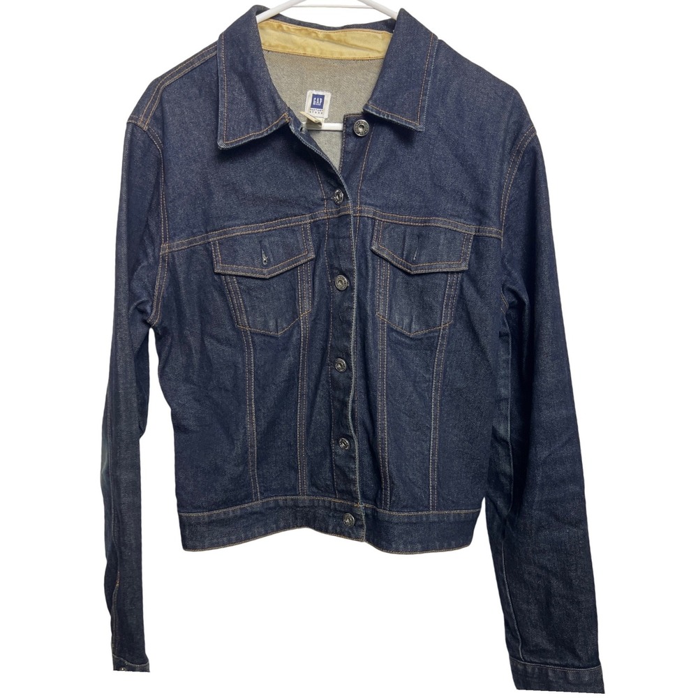 GAP Factory Dark Wash‎ Denim Trucker Jacket Womens Medium Blue Cotton Stretch M